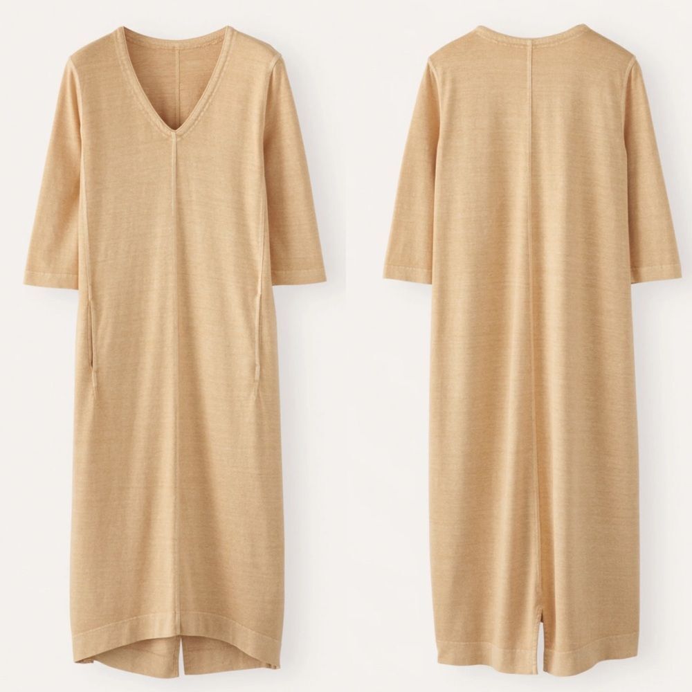 NEW Poetry hemp & cotton v neck midi dress mustard yellow women’s size 8